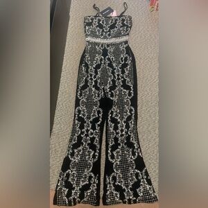 Pretty Little Thing Black and White Sequin Jumpsuit